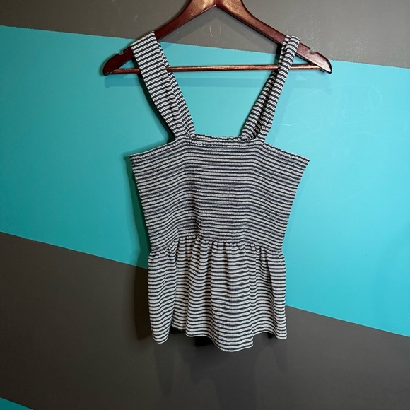 Madewell Black and White Smocked Peplum Tank Top - Picture 5 of 11